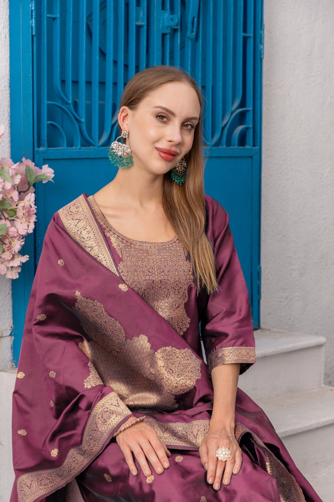 LIGHT PINK COLOURED TREDITIONAL  WEAR KURTA SET