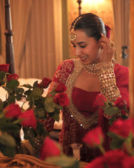 Festive Red  A-lien Set with Gota and Mirror Work