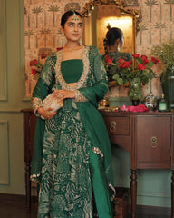 Festive Green Aline Set with Gota and Mirror Work