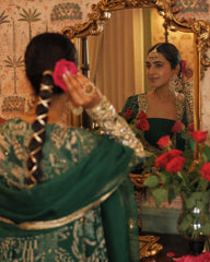 Festive Green Aline Set with Gota and Mirror Work