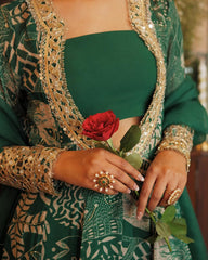 Festive Green Aline Set with Gota and Mirror Work