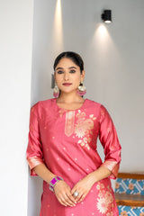 LIGHT PINK COLOURED  WOMEN'S POLYSTER  KURTA WITH  DUPATTA SET
