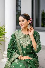 GREEN COLOURED  WOMEN'S POLYSTER  KURTA WITH  DUPATTA SET