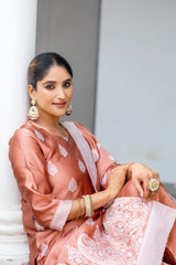 BROWN  COLOURED  WOMEN'S POLYSTER  KURTA WITH  DUPATTA SET