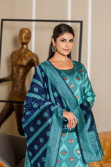 SKY BLUE  COLOURED  WOMEN'S POLYSTER  KURTA WITH  DUPATTA SET
