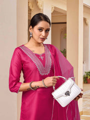 PINK  COLOURED  WOMEN'S  RAYON SILK  KURTA WITH  DUPATTA SET