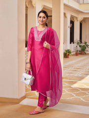 PINK  COLOURED  WOMEN'S  RAYON SILK  KURTA WITH  DUPATTA SET