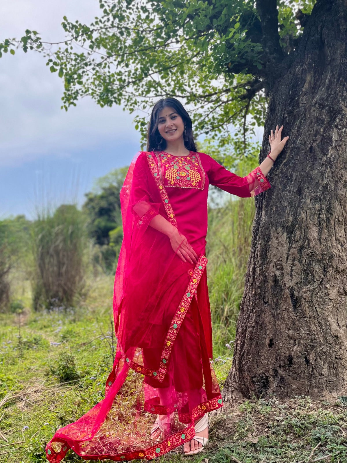 PINK COLOURED  WOMEN'S  RAYON  KURTA WITH  DUPATTA SET