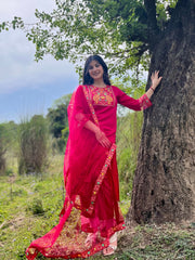 PINK COLOURED  WOMEN'S  RAYON  KURTA WITH  DUPATTA SET