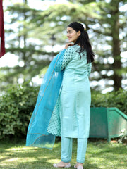 SKY COLOURED  WOMEN'S  RAYON  KURTA WITH  DUPATTA SET