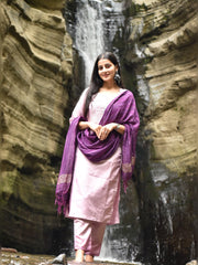 LIGHT PINK COLOURED  WOMEN'S  RAYON  KURTA WITH  DUPATTA SET