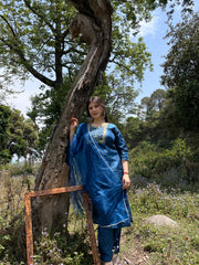 BLUE COLOURED  WOMEN'S  RAYON  KURTA WITH  DUPATTA SET