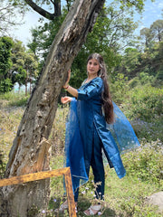 BLUE COLOURED  WOMEN'S  RAYON  KURTA WITH  DUPATTA SET