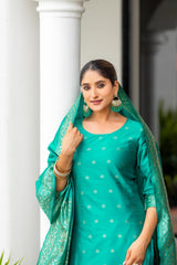 DARK GREEN   COLOURED  WOMEN'S POLYSTER  KURTA WITH  DUPATTA SET