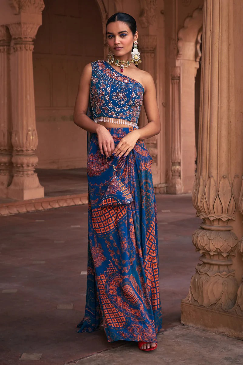 Teal Dhoti Skirt Set