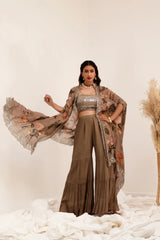 Rustic Rose Designer Cape & Flared Palazzo Set