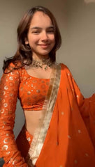 Orange Indian Silk Lehenga Choli