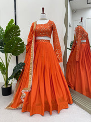 Orange Indian Silk Lehenga Choli