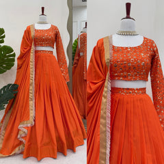 Orange Indian Silk Lehenga Choli