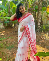White soft Linen cotton woven saree