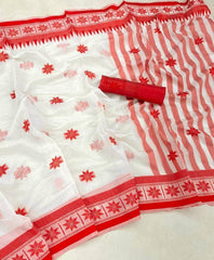 White soft Linen cotton woven saree