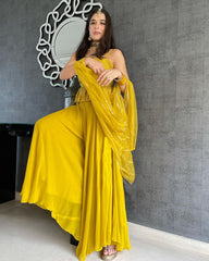 ELEGANT YELLOW COLORED FESTIVE WEAR EMBROIDERY WORKED JUMPSUIT