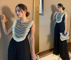 Radiant Black Colored Partywear Embroidery Worked Jumpsuit