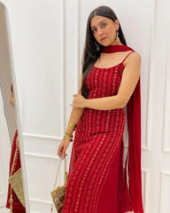 UNIQUE MAROON COLORED PARTYWEAR EMBROIDERY AND SEQUENCE WORKED