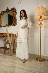 BEAUTIFUL MOST DEMANDING OFF-WHITE COLORED LAKHNAVI SEQUENCE WORKED SHARARA SET WITH DUPATTA