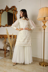 BEAUTIFUL MOST DEMANDING OFF-WHITE COLORED LAKHNAVI SEQUENCE WORKED SHARARA SET WITH DUPATTA
