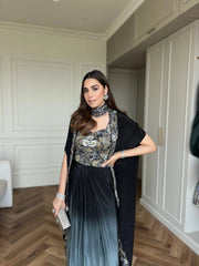 Black Ombre Draped Dhoti Skirt Set for Women | Indo Western Fusion Outfit | Party & Festive Wear Malaysia