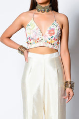 White Dupion Pant Set with Cape | Women’s Indo Western Dhoti Co-ord | Embroidered Festive & Party Wear Malaysia