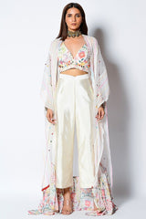 White Dupion Pant Set with Cape | Women’s Indo Western Dhoti Co-ord | Embroidered Festive & Party Wear Malaysia