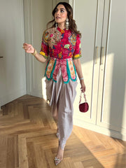 Pink Embroidered Peplum Top with Dhoti Set | Women’s Indo Western Outfit | Festive, Wedding & Party Wear Malaysia