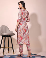 Stylish Slub Cotton Printed Kurta Set with Matching Trouser & Crape Dupatta | Everyday & Office Wear Suit Malaysia