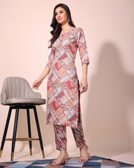 Stylish Slub Cotton Printed Kurta Set with Matching Trouser & Crape Dupatta | Everyday & Office Wear Suit Malaysia