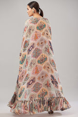 Pastel Georgette Printed & Embroidered Cape Set
