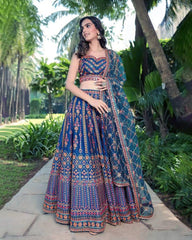 Blue color chinon silk designer embroidery lehenga choli