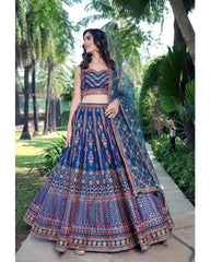 Blue color chinon silk designer embroidery lehenga choli