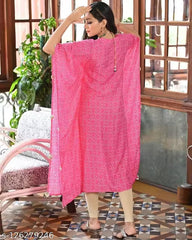 Beautiful Printed Rayon Kaftan Kurti for Women | Stylish Long Kurti Malaysia | Ethnic Wear Online Shopping