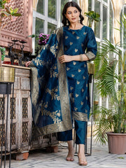 SKYLEE Women’s Floral Woven Silk Blend Kurta Set with Trousers & Dupatta | Indian Ethnic Wear | Party & Festive Outfit Malaysia