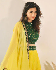 Yellow Colored Georgette Frill Lehenga Choli