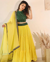 Yellow Colored Georgette Frill Lehenga Choli