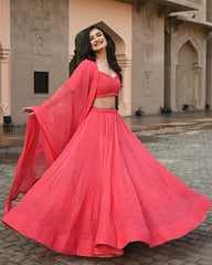 Watermelon Pink Colored Georgette Lehenga Choli