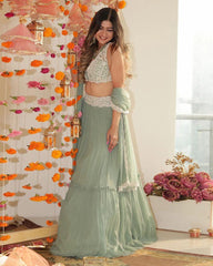 Sea Green Party Wear Georgette Crush Work Lehenga Choli