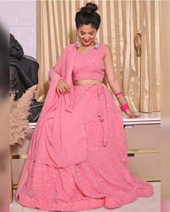 Baby Pink Colored Georgette Party Wear Lehenga Choli
