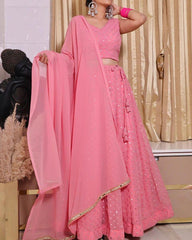 Baby Pink Colored Georgette Party Wear Lehenga Choli