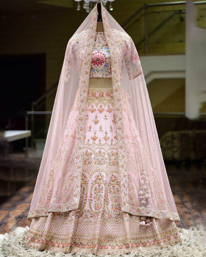 Baby pink embroidered sequence lehenga choli