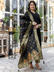 SHAILY Women’s Ethnic Motif Woven Silk Blend Kurta Set with Pants & Dupatta | Indian Traditional Outfit | Festive & Party Wear Kurti Malaysia