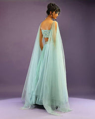 Turquoise color faux georgette crushed lehenga choli